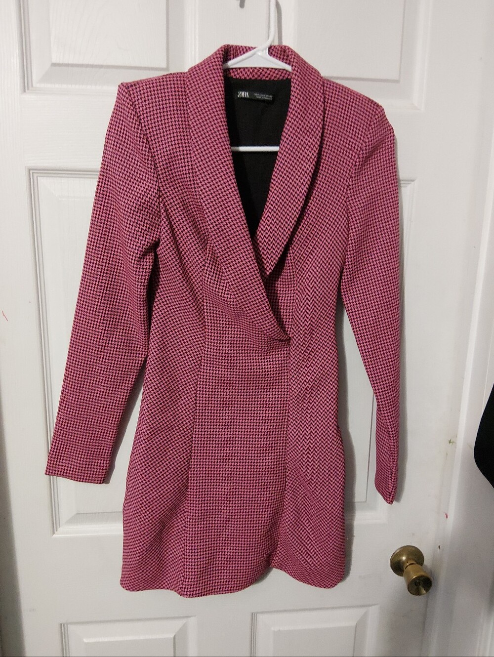 Zara Pink Houndstooth Blazer Dress